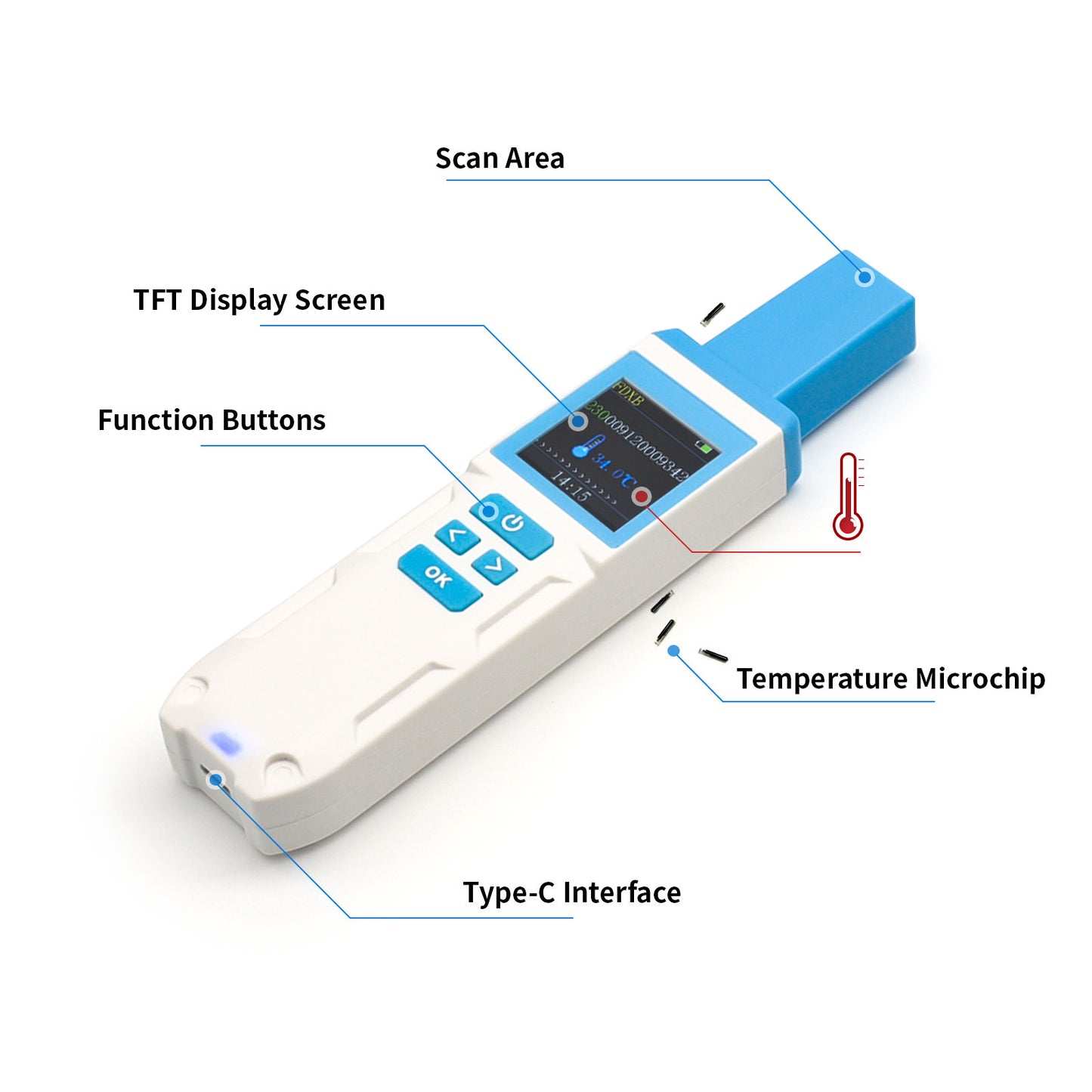 Animal microchip reader, barcode scanner for cats and dogs, CT003